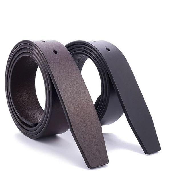 

men boys no buckle smooth buckle belt plain leather waistband trouser belt leather strap, Black;brown