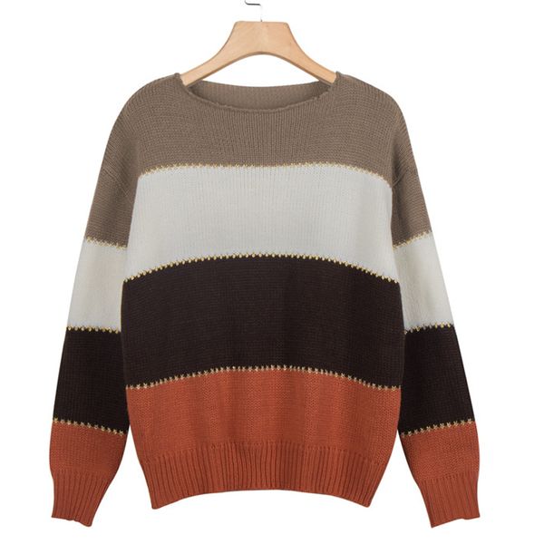 

bkmgc plus size 5xl cashmere splice women's sweaters autumn winter new o neck striped pullover casual office lady sweater, White;black
