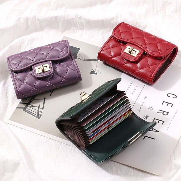 

new lambskin leather card holder women's credit id passport business card handbags fashion designer purse short wallet, Brown;gray