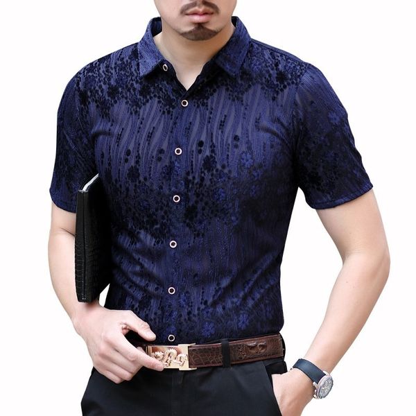 

transparent shirt for men short sleeve shirts summer embroidery party club camisa hombre camicia black social see through shirt, White;black