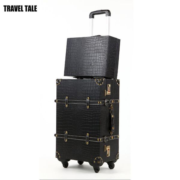 

travel tale 20"22"24" bavul vintage travel bag rolling luggage black/white/red spinner pu trolley valise bagage