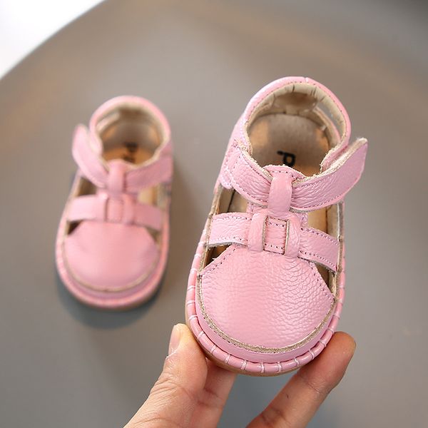 

2020 summer baby girls boys sandals infant toddler shoes soft bottom genuine leather outdoor anti-collision children beach shoes, Black;red