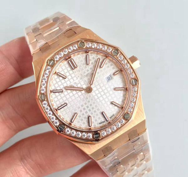 

Luxury watch lady 33mm quartz movement diamond ring ro e gold tainle teel apphire 15 400 women watche hipping