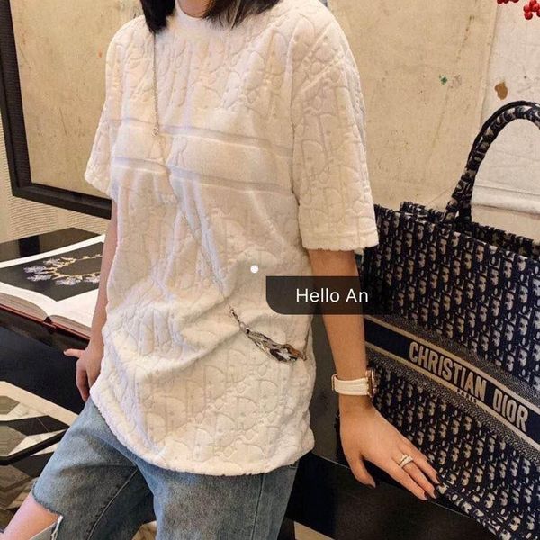 

2020 spring and summer short-sleeved towels with burnt-out design style, fashionable leisure, comfortable, breathable and versatile, loose h, White