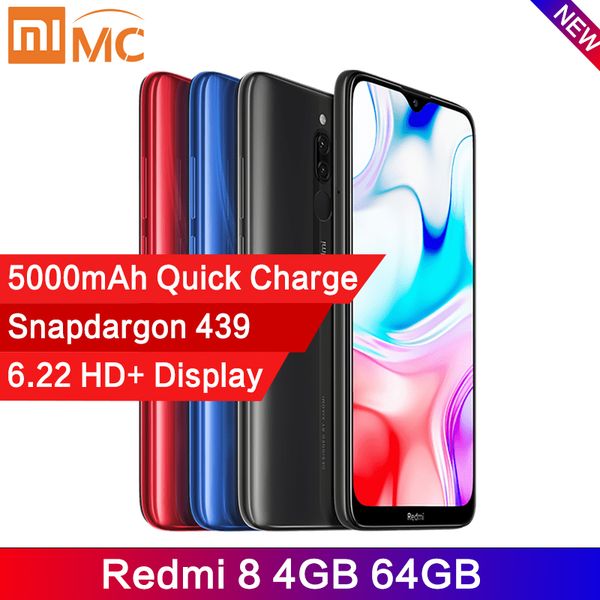 

Global ver ion xiaomi redmi 8 4gb 64gb napdragon 439 octa core 12mp ai camera mobile phone 5000mah quick charge ce cellphone