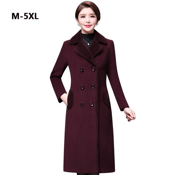 

plus size 4xl jacket warm women cashmere coat 2019 women long coat wool winter slim wild loose casual jacket female h121, Black