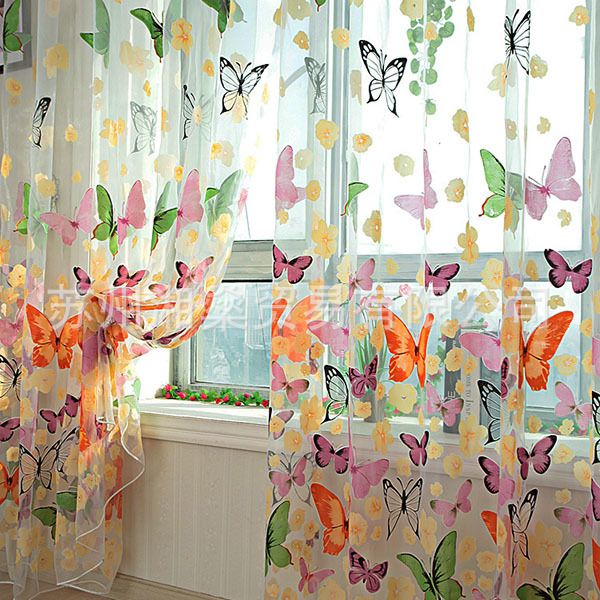 

butterfly printed curtain tulle voile door window balcony sheer panel screen curtain supplies
