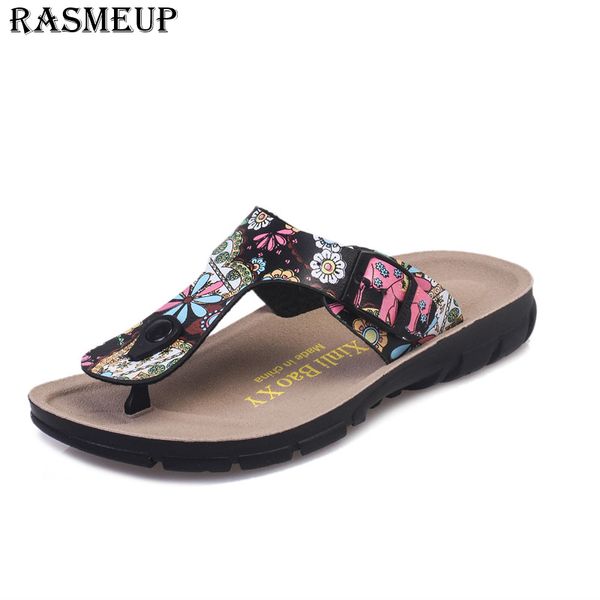 

rasmeup women's flip flops 2018 fashion summer women beach cork slippers outdoors casual woman flat sandals ladies summer shoes, Black