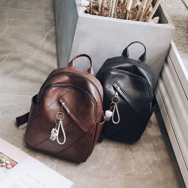 

новый большой емкости мягкий кожаный рюкзак колледж стиль черный шить искусственная кожа женская сумка