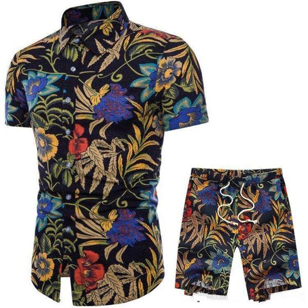 

летние мужские дизайнерские костюмы с коротким рукавом пляж приморский праздник сарафан шорты комплекты одежды 2шт цветочные спортивные кост, Gray