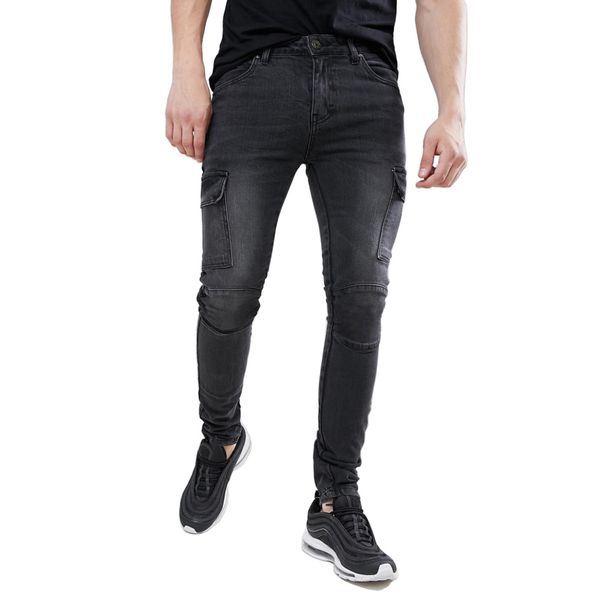 

men skinny cargo biker jeans design fashion casual jeans h1219, Blue