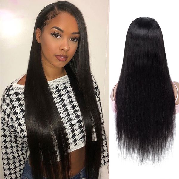 

brazilian peruvian malaysian straight human hair 13x4 lace front wig full lace wig glueless no shedding no tangle brazilian for black women, Black;brown