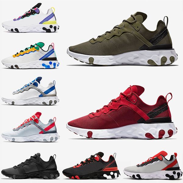 

2020 react element 55 new red olive running shoes sail light bone bred trainers sport sneakers 87 for mens women 36-45, White;red