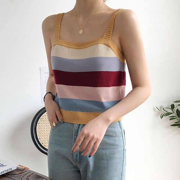 

summer tank knitted striped cami beach wear sling vest female sleeveless basic vest, White