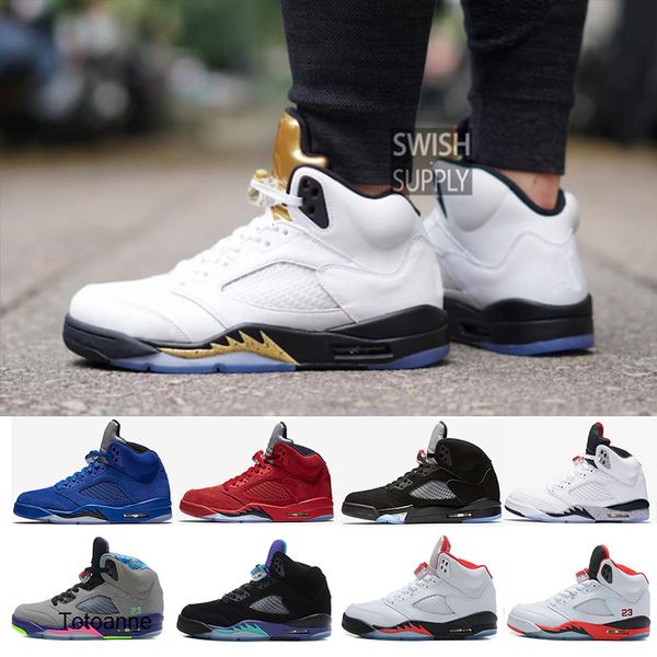 

new 5 5s men basketball shoes premium heiress camo metallic field red blue suede white cement triple black 5s sports shoes sneaker