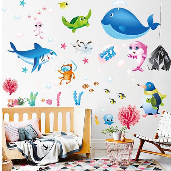 

davevy wall stickers multicolored dolphins art decal mural children bedroom decorated marine world waterproof coral applique