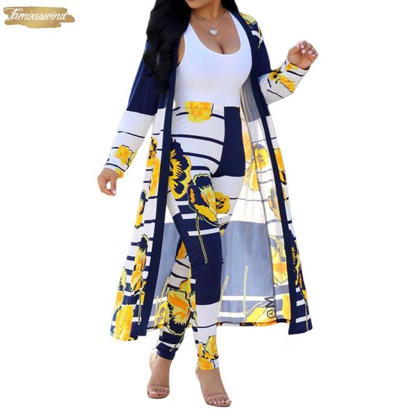 

blue striped yellow floral print two piece set women summer full sleeve open stitch high waist long trouser outfit, White