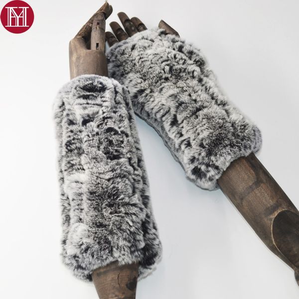 

2018 fashion girl natural real rex fur gloves good elastic knitted fur mittens lady real rex gloves, Blue;gray