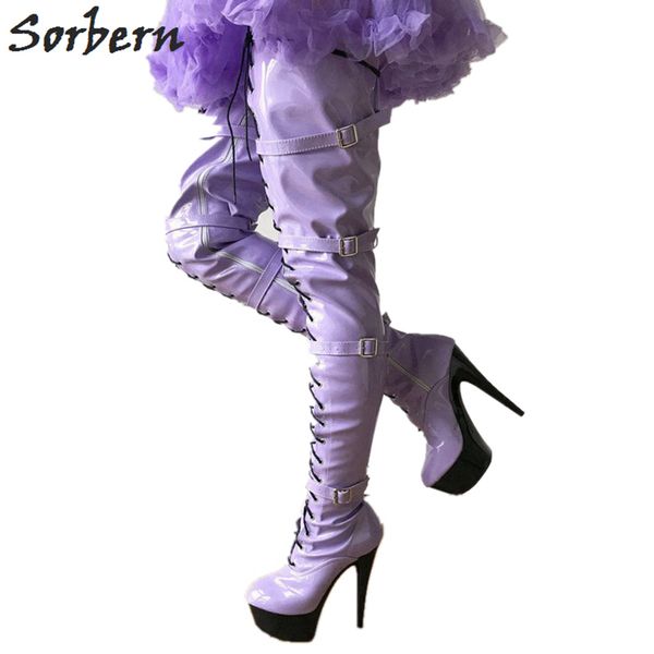 

sorbern lilc shiny women bootie crotch thigh high ladies boots 15cm high heels boots for lady fashion womans boots with platform, Black