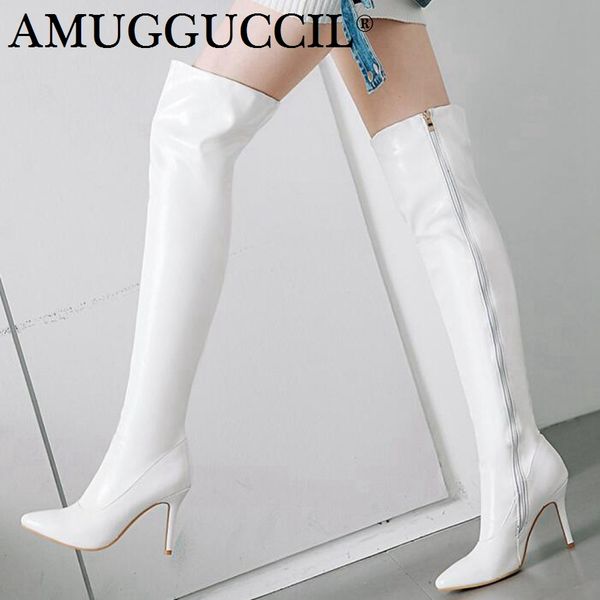 

2019 new plus big size 30-48 black white red zip fashion high heel over the knee thigh high autumn winter women boot x1803