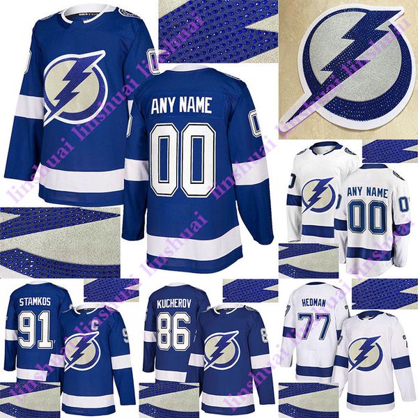 

drilling tampa bay lightning jersey 91 steven stamkos 86 nikita kucherov 77 victor hedman customize any number any name hockey jerseys, Black;red