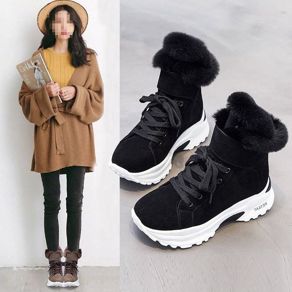 

warm snow boots women 2019 new winter furry boots cotton shoes winter plus velvet high-top, Black