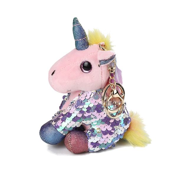 

cartoon unicorn doll keychain stuffed animals plush pendant cute fairy tale keyring colorful shining women kids jewelry gift, Silver