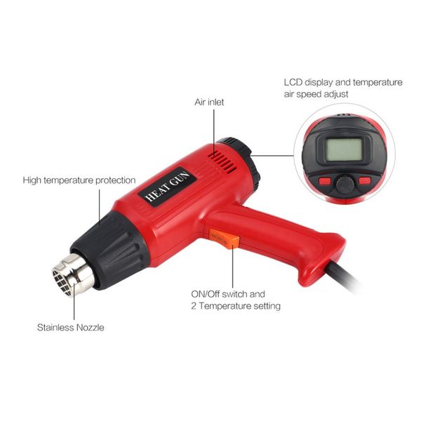 

987 2000w lcd display industrial electric air gun thermoregulator heat guns shrink wrapping thermal power tool