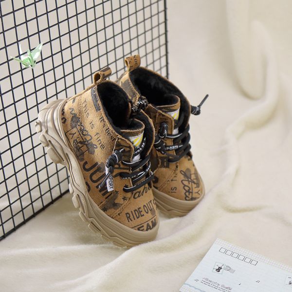 

2020 зима новый кожаный мартин сапоги высокие топы детская обувь удобная плюс бархат детская обувь теплая повседневная, Black;red