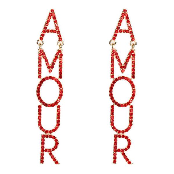 

ins преувеличены красный романтический французский письмо amour серьги femme любовь свадебные серьги подарков насытившись горный хрусталь, Silver