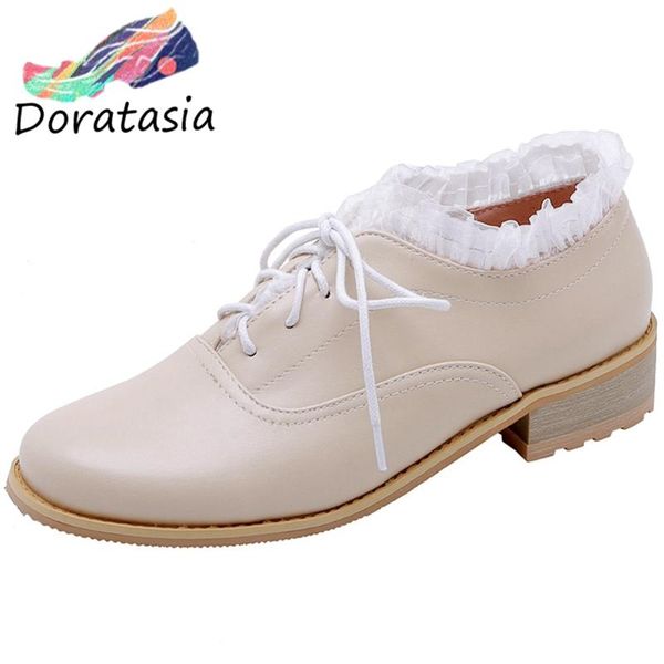 

doratasia fashion girl lace round toe low heel pumps spring pumps women 2020 classic solid office shoes woman, Black