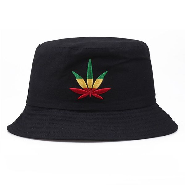 

fashion hiking cap bucket hat maple leaf embroidered packable foldable sunshade cotton cap for lovers sunscreen sports hat, Black;white