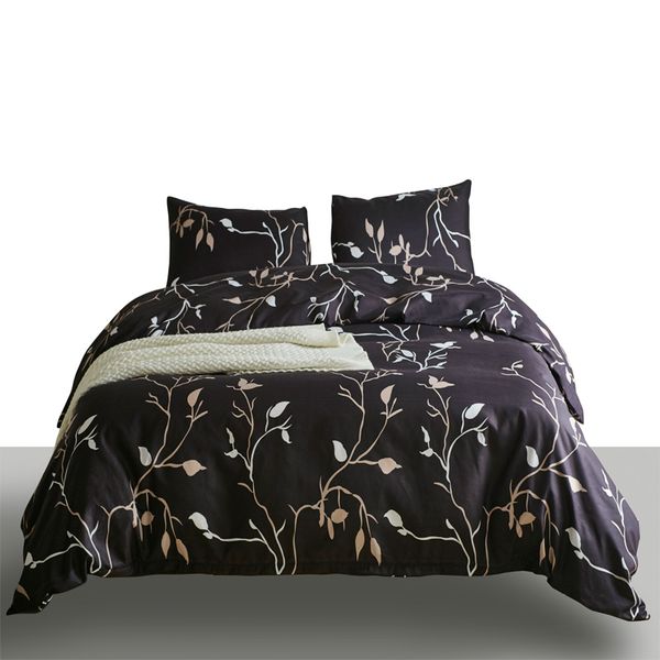 

modern style black bedding set plant printing duvet cover set for king  bed polyester soft bedclothes for all seasons