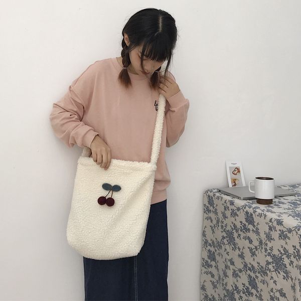 

raged sheep simple girls elegant plush bag cute cherry eco shoulder crossbody bags purses casual handbag for ladies bag shopper