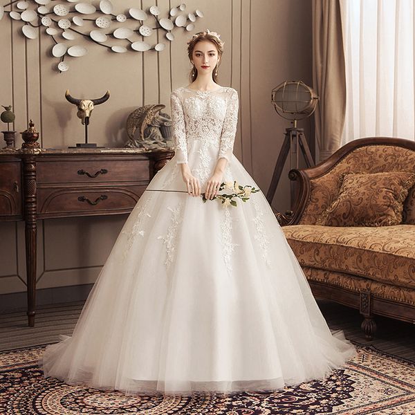 

кружевные свадебные платья для женщин свадебных платьев белого pageant платье 3/4 рукава, White