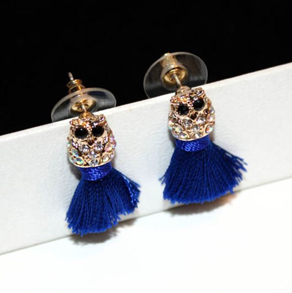 

New trendy fashion luxury designer glittering cute lovely diamond owl animal tassel stud earrings for woman girls