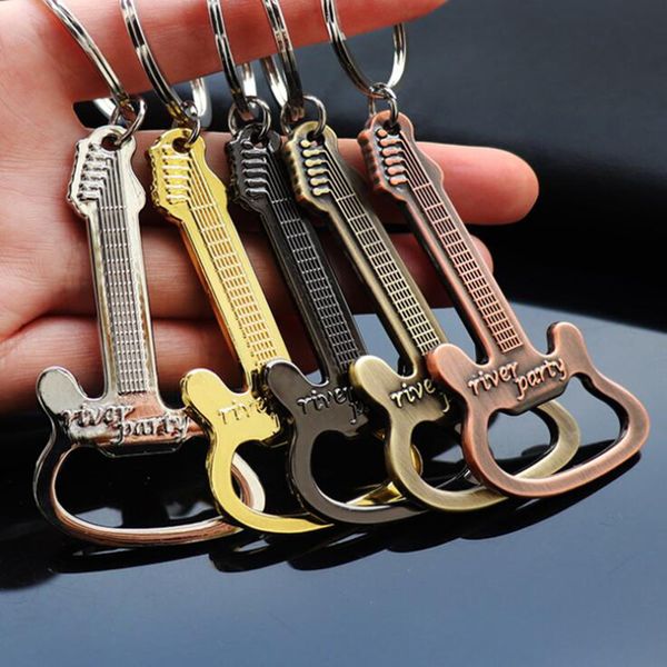 

creative guitar keychains bottle opener metal zinc alloy wine beer corkscrew keyrings key chain car key keychain men gifts, Silver