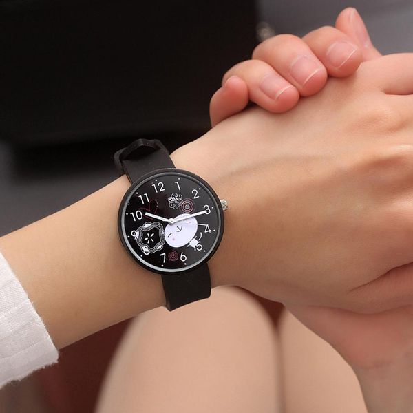 

fashion unique simple women candy color cats pattern round dial silicone strap analog quartz watch gift femal zegarek damski, Slivery;brown