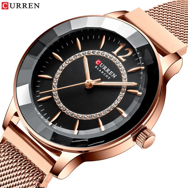 

curren charming rhinestone quartz watch fashion design watches women stainless steel band clock female luxury, Slivery;brown