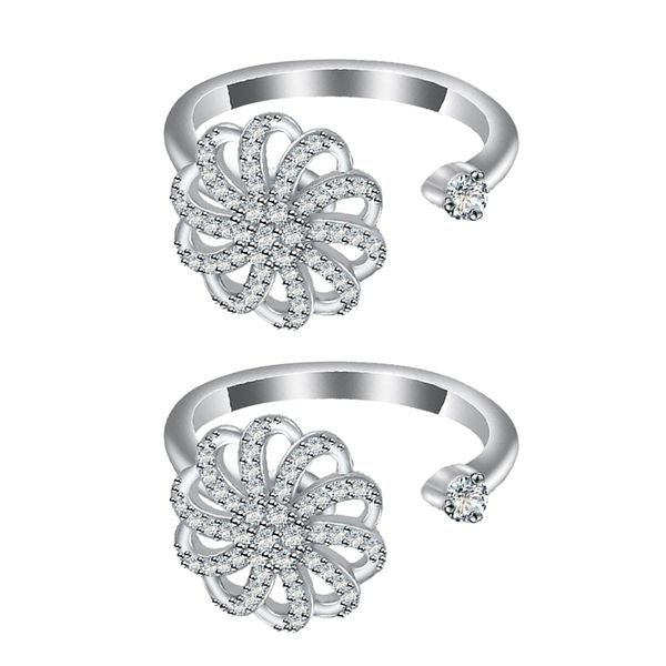 

2pieces rotating engagement wedding cubic zirconia open adjustable, Golden;silver