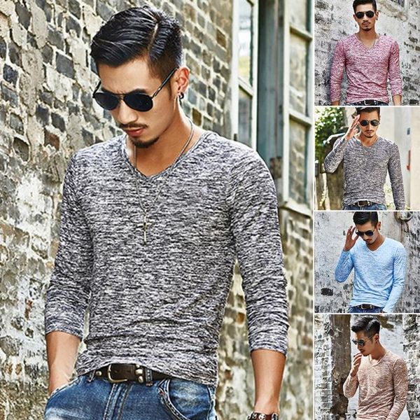 

2019 spring autumn fashion brand v-neck slim fit long sleeve tshirt men trend casual men t-shirt korean t shirts 1701#, White;black