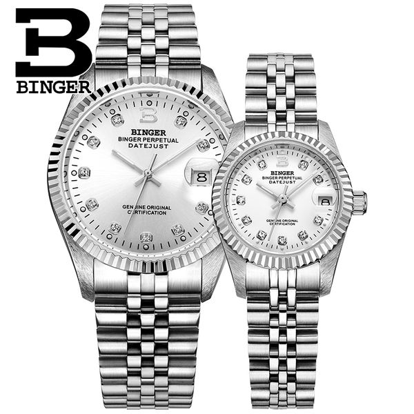 

switzerland binger watch men women automatic mechanical mens watches sapphire reloj hombre lovers' wristwatch, Slivery;brown