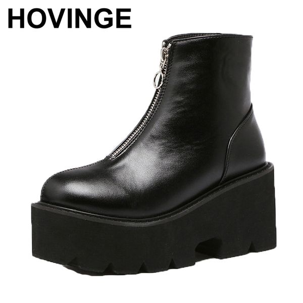 

hovinge sungtin autumn winter women platform boots 2018 fashion zipper black ankle boots female wedges high heel punk