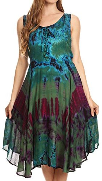 

sakkas mathilde marble tie-dye sleeveless tank dress tiered and corset, Black;gray