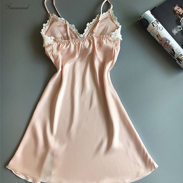 

sleepwear 2019 women silk satin nightgown sleeveless nightdress v neck summer lace cozy sling lingerie, Black;red