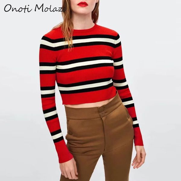 

onoti molazo casual striped knitted short sweaters pullover autumn ladies pullovers sweater female 2020 spring new fashion, White;black