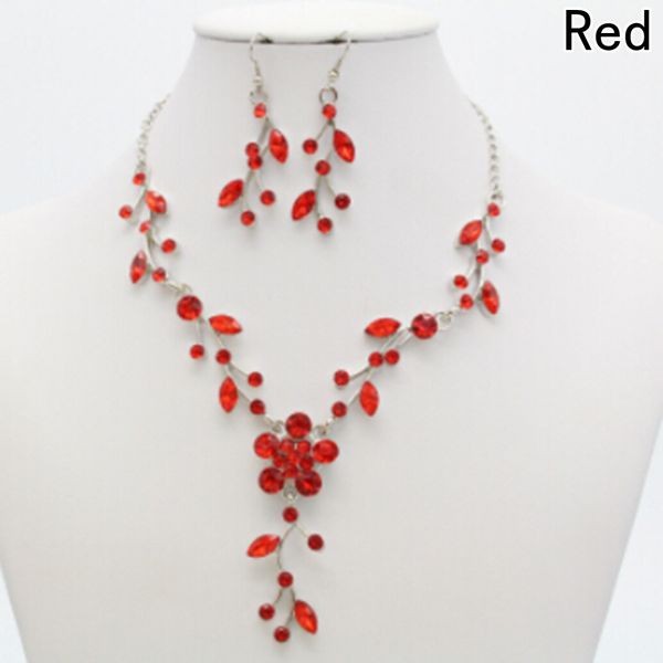 

drop earrings jewelry set new wedding bridal flower leaf rhinestone crystal necklace, Slivery;golden
