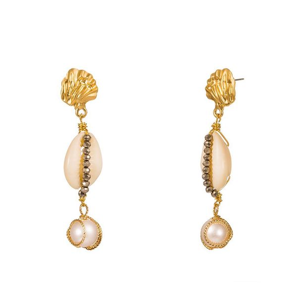 

2019 new trendy natural shell handmade twining dangle earrings for women simple pearl drop earrings jewelry holiday accessory, Silver