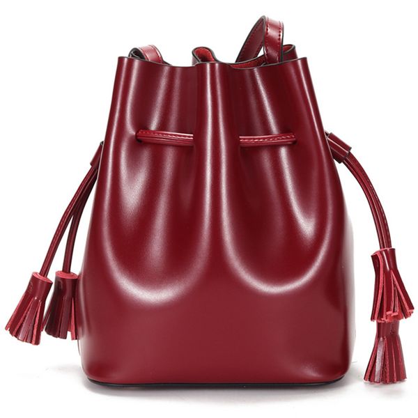

ladies messenger bag leather ladies tide bag shoulder fashion retro bucket leather tassel main handbag