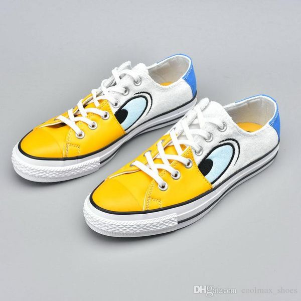 

cute convase graffiti cartoon duck doodle low canvas shoes men women big eyes design breath leisure sneakers, Black